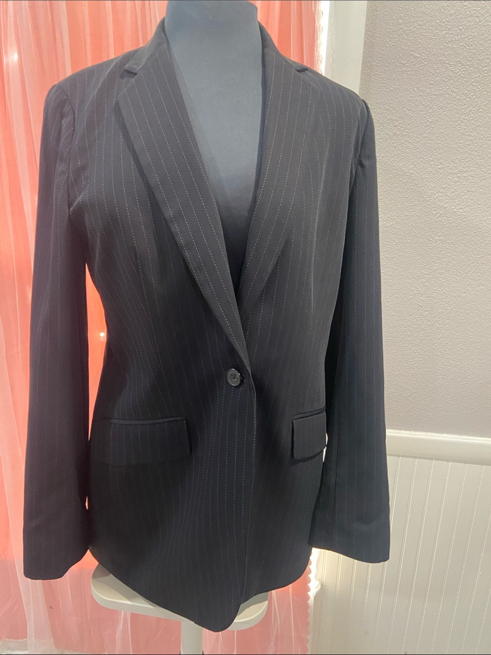 Lands' End Black Pinstripe Single-Button Blazer size 10
